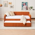 thumbnail image 3 of Twin Upholstered Daybed Frame with Trundle & Armrest, Twin Size Sofa Bed for Bedroom Living Room Guest Room, Wood Slat Support, Orange, 3 of 9