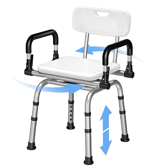 360-Degree Swivel Shower Chair with Armrests and Back Support - Portable, Adjustable Height Seat