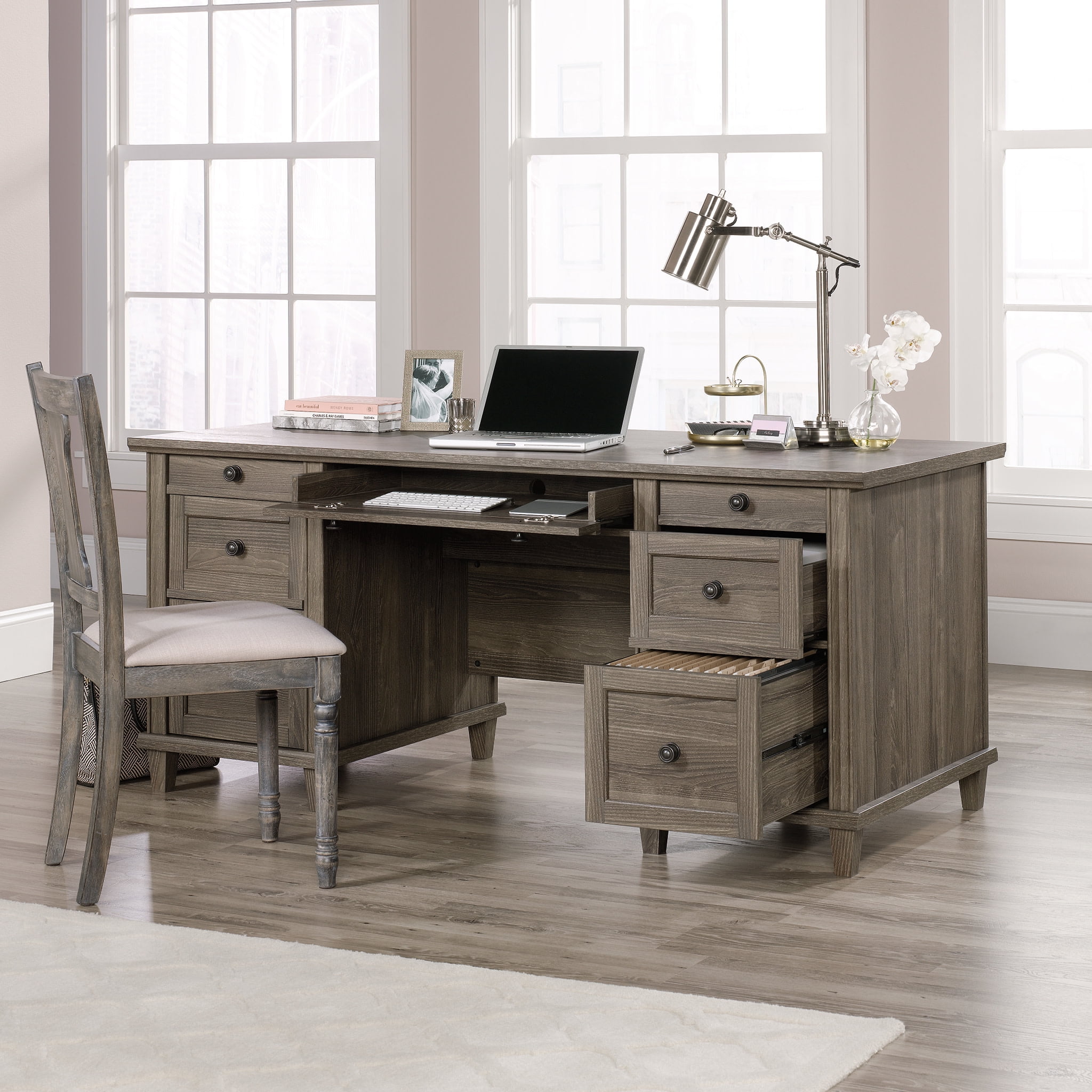 Sauder Hammond Executive Desk, Emery Oak Finish