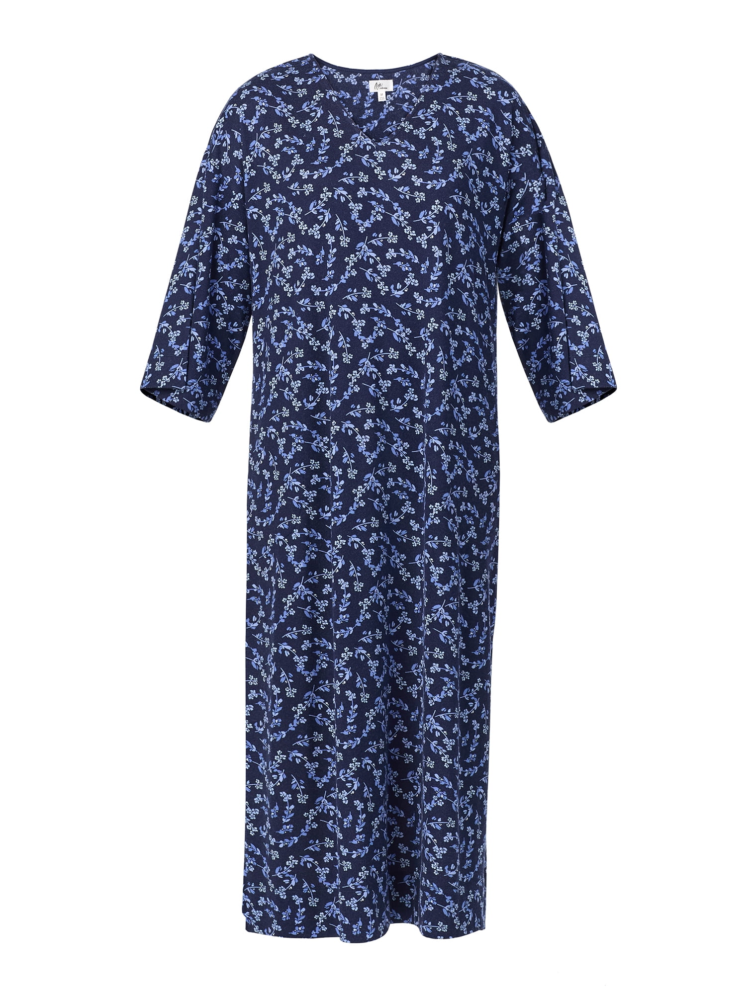 Aria Women's Sweater Knit 3/4 Sleeve V-Neck Lounger Nightgown with Pockets, Sizes XS to 5X