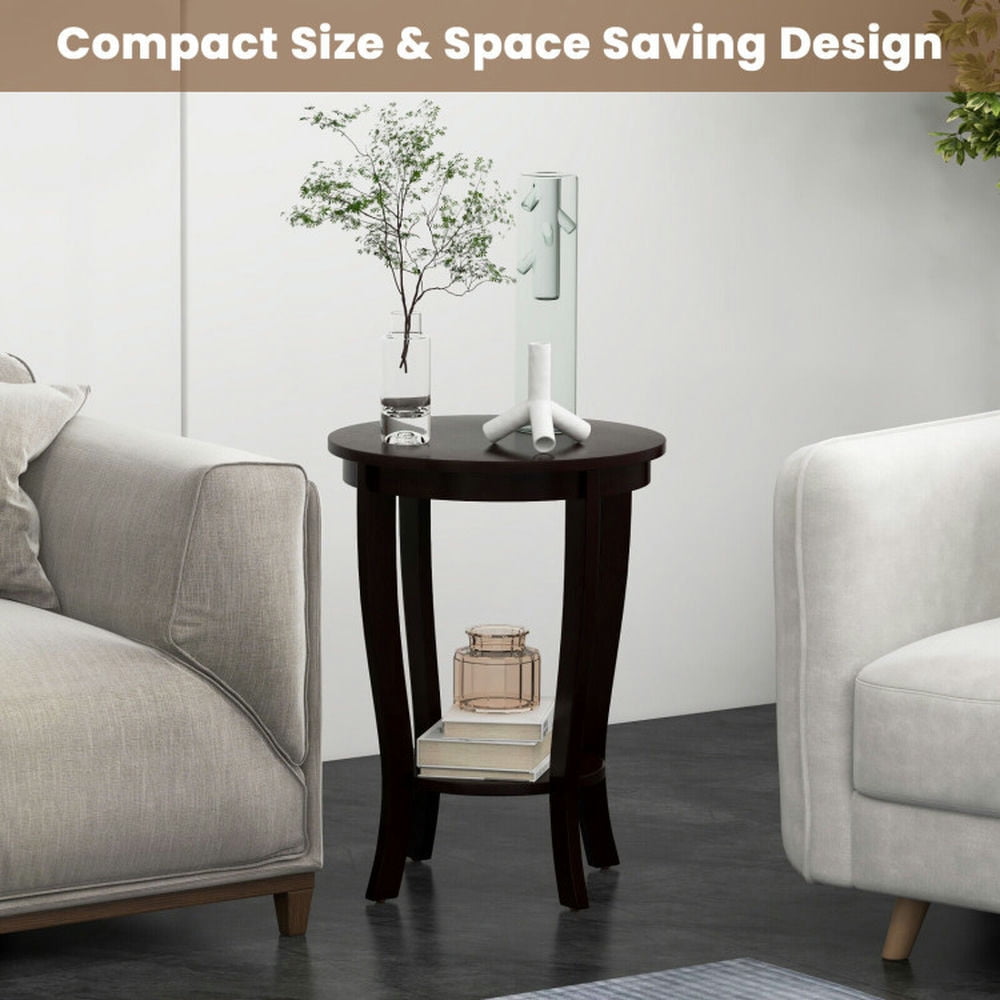 Finihen End Table, Round End Table, 2-tier Round End Table with Solid Wood Legs, Sofa Side Table, Bed Side Table, for Living Room, Bedroom, Espresso Finihen End Table, Round End Table, 2-tier Round End Table with Solid Wood Legs, Sofa Side Table, Bed Side Table, for Living Room, Bedroom, Espresso