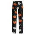 thumbnail image 4 of Garbnen Halloween Pants Pajamas Pumpkins Print Women's Lounge Pants Comfy Cute Elastic Waist Fall Winter Wide Leg Sleeping Pants Women Gray XL, 4 of 4