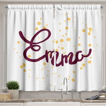 Ambesonne Emma Kitchen Curtains, Girl Name Curved Font, 55"x39", Purple and Mustard