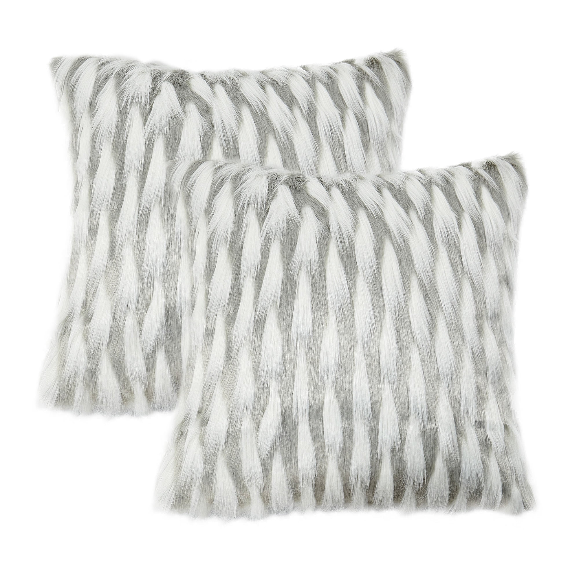 Home Soft Things Feathery Faux Fur 2 Piece Throw Pillow Cover Set - Grey - 20" x 20"