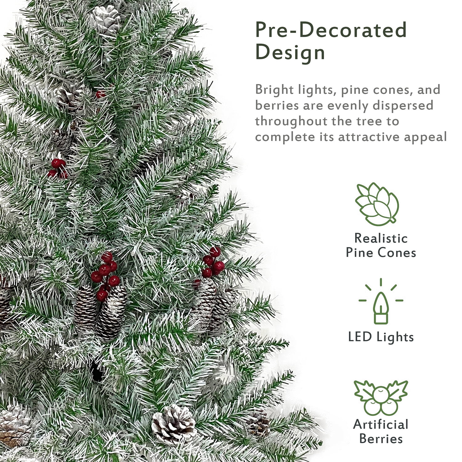 Kadyn 4-Piece Pre-lit Set Christmas Decorations, Christmas Fireplace Decorations, Front Porch Christmas Decorations, Artificial Christmas Garland, Wreath and Set of 2 4ft Christmas Tree, Retro White