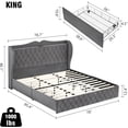thumbnail image 2 of WhizMax King Size Upholstered Velvet Bed Frame with Charging Station & Storage Drawers, Wingback Headboard with Shelf, Heavy Duty, No Box Spring Needed, Grey, 2 of 13