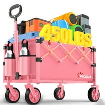 Yacona Foldable Wagon Cart with Wheels, Collapsible Garden Wagons and Carts, Outdoor Utility Folding Cart for Grocery Beach Camping Shopping, Pink