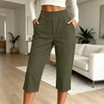thumbnail image 2 of WULMLEO Capri Pants for Women with Pockets Plus Size High Waisted Stretch Cropped Golf Yoga Capris Work Dressy Wide Leg Tousers Army Green S, 2 of 4
