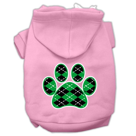 Pet Dog  Cat Hoodie Screen Printed, "Green Argyle Paw"