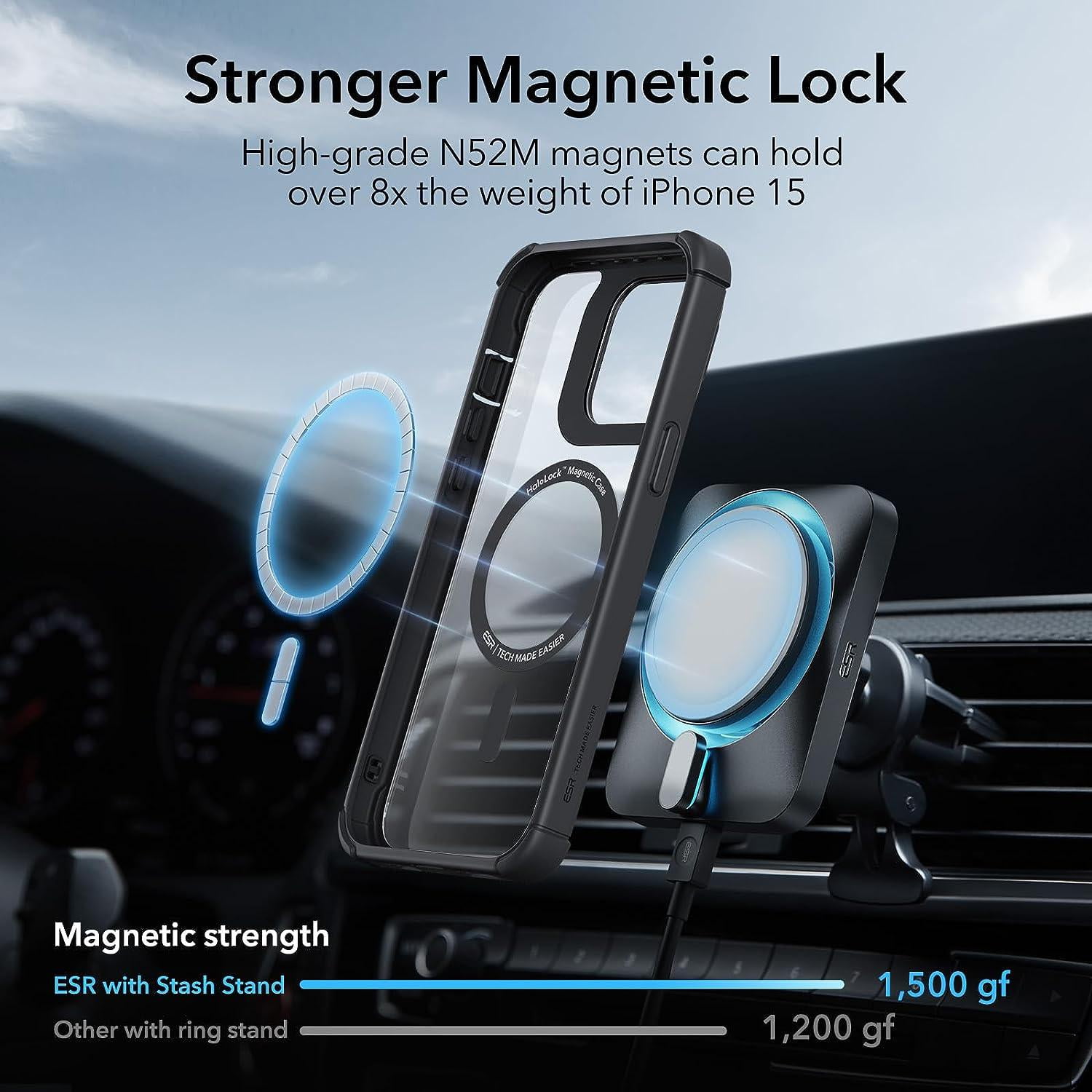 ESR Mag Safe Slim Cell Phone Case with Camera Lens Protectors for 15 Plus, Clear Black