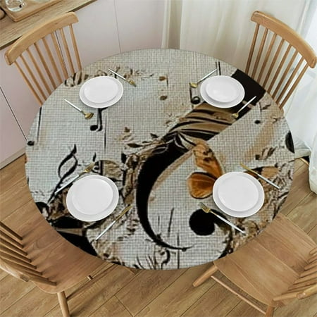 

SHERONV Musical Note Butterflies Design Round Table Cover with Elastic Edge Stain Resistant & Washable - Perfect for Indoor Outdoor Kitchen Dining Wedding Parties 31 -35