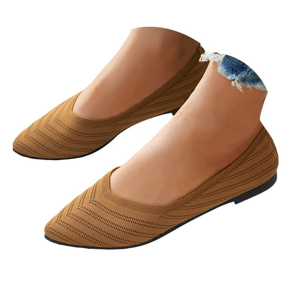 Gvdentm Womens Shoes Heels Womens Ballet Flats Elastic Ankle Strap Shoes Slip On Loafers Flat Shoes for Women Comfortable(Brown,6.5)