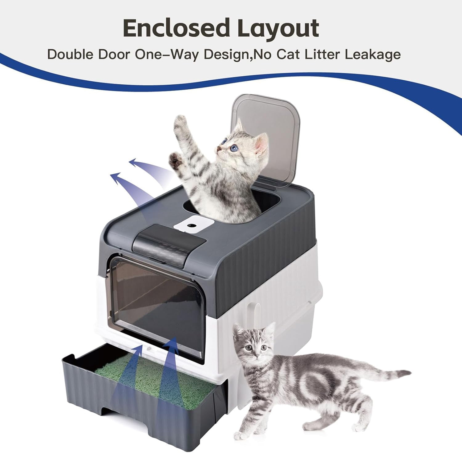 Enclosed Totally Cat Litter Box, Kitty Litter Box with Lid, Anti-Splashing Easy to Clean Drawer Type Tray, Premium Covered Kitten Litter Box, Front Entry Top Exit, 18.5x14.4x13.4 Inches