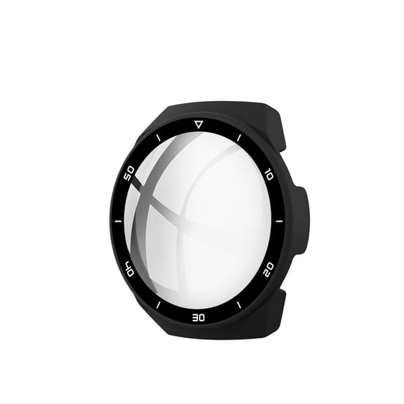 Luxury Fingerprint-proof Full Coverage Watch Screen Protector Frame PC Tempered Glass Cover Bumper Shell Dial Scale Protective Case BLACK
