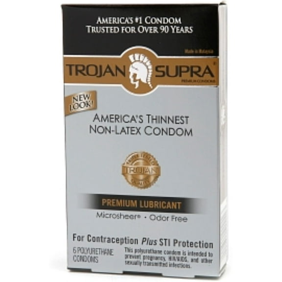 TROJAN Supra Lubricated Premium Condoms, MicroSheer Polyurethane, Ultra-Thin 6 ea
