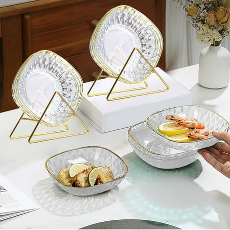 

4 Pcs Salad Bowls Light Clear Plastic Plates Set Unbreakable Dinner Plates Small Dessert Tray Dishes for Serving Snack Fruit Appetizer White