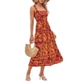 thumbnail image 3 of Women's Sleeveless Dress Solid Color/Print Ruched Bust Square Neckline Open Back Dress, 3 of 6