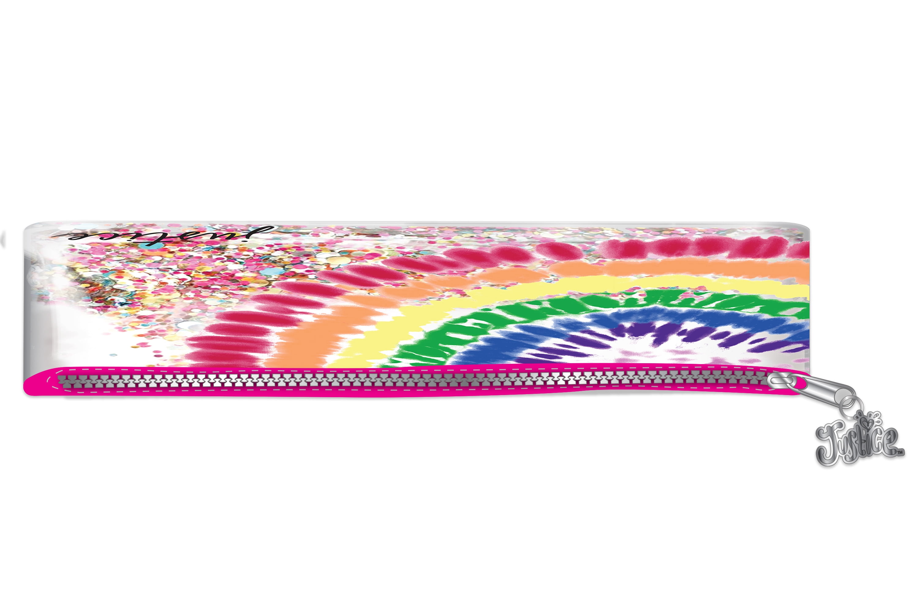 Justice Rainbow Tie-Dye Pencil Pouch, with Multi-Color Glitter Confetti Accents