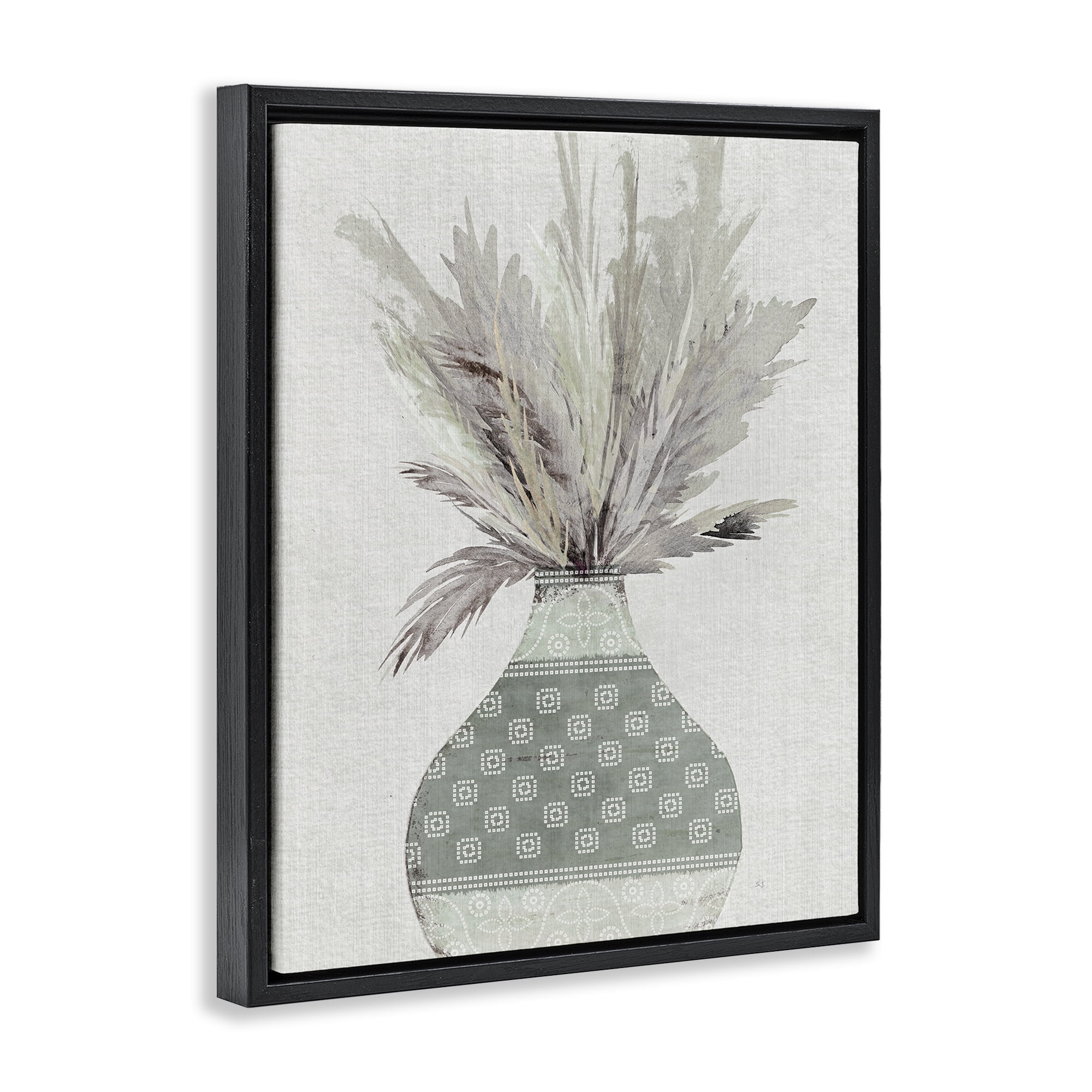 Stupell Industries Boho Wheat in Vase Plants & Flowers Painting Black Floater Framed Canvas Art Print Wall Art, 17 x 21