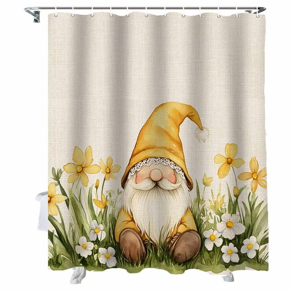 Shower Curtains Spring Flowers Bath Curtain Yellow Gnome Waterproof Bathroom Shower Curtain Set with Hooks Decoration 36 x 72 Inches