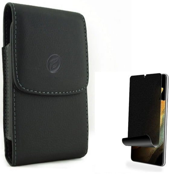 Case Belt Clip w Privacy Screen Protector for Samsung Galaxy S22 Plus Phone - Leather Holster Cover Pouch, TPU Film Fingerprint Works Anti-Peep Anti-Spy Accessory Bundle