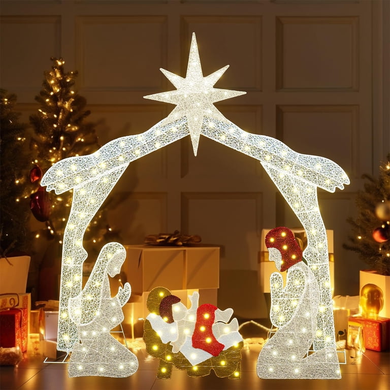 Lighted Manger Scene For Christmas VEIKOUS 5 Ft. Nativity Set Outdoor