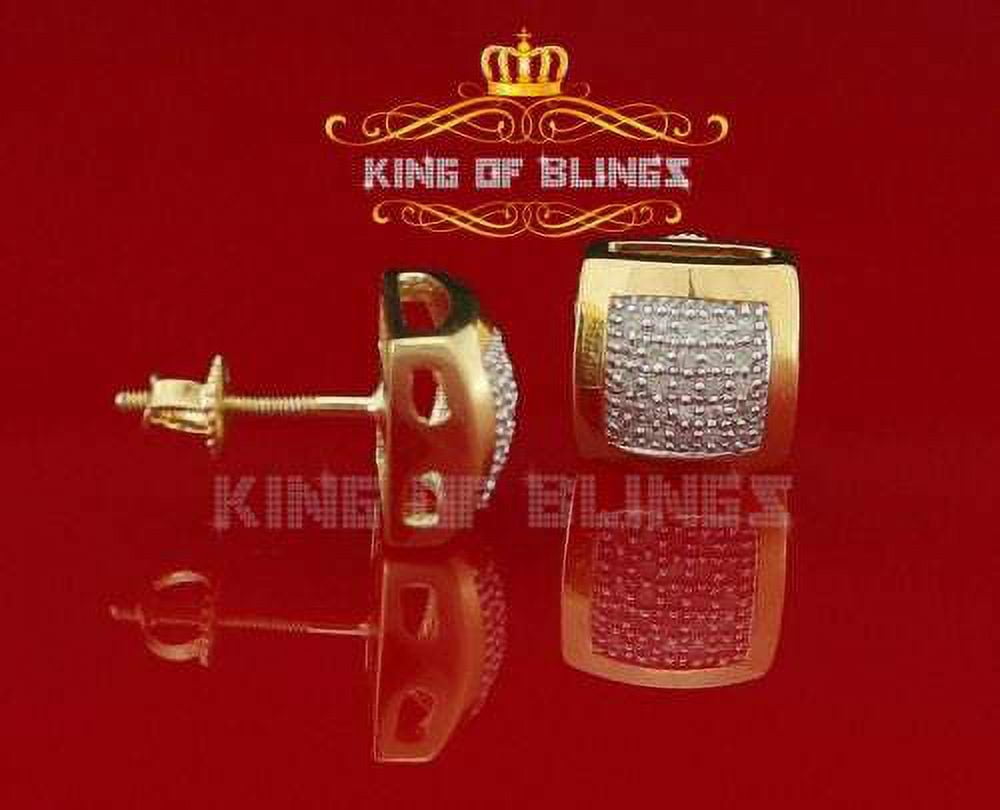 King of Bling's 0.15ct Diamond 925 Sterling Silver Yellow Stud Women's/ Men's Square Earrings