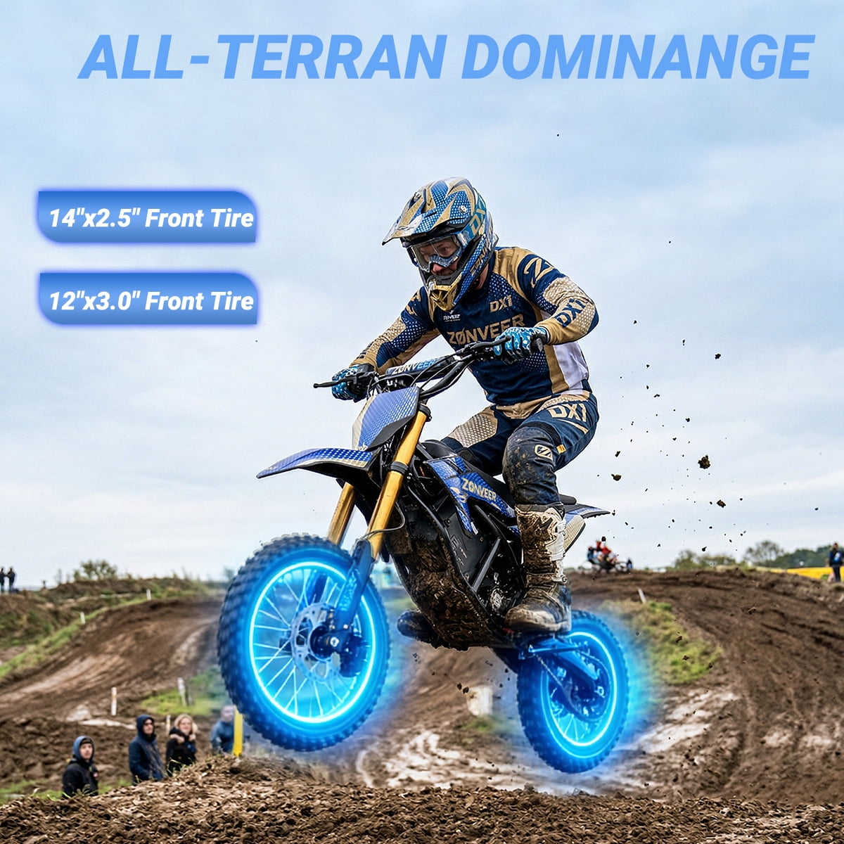 Zonveer DX1 Electric Dirt Bike for Adults Teens,3000W Peak Power,48V 20.8Ah Battery,40MPH Motorized Electric Mountain Bikes,14"/12" off-Road Tire E-Bike,Hydraulic Front Fork,UL2849