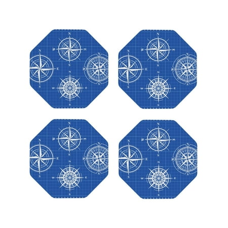 

Qekee Compass Print PU Leather Absorbent Coasters Leather Coasters Set for Cups Drinks 4 Coasters 4 Pcs for Coffee Bar Home Decor-Octagon