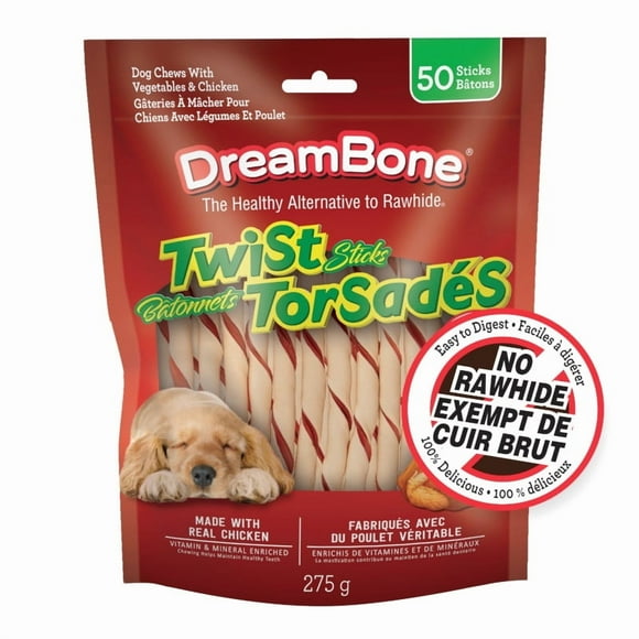 DreamBone Bâtonnets Torsadés Fabriqués avec du Poulet Véritable, 50 Unités, Sans Cuir Brut, Gâteries à Mâcher en Forme Torsadée, pour Tous les Chiens