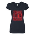 thumbnail image 2 of Straight Outta Washington WSH Fan | Fantasy Baseball Fans | Womens Sports Slim Fit Junior V-Neck Tee, Navy, Medium, 2 of 4