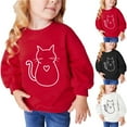 thumbnail image 3 of Meitianfacai Little and Big Girls Sweatshirts Fleece Basic Sweatshirt Cat Printed Cute Hoodie Crew Neck Long Sleeve Sweaters Pullover Tops Fall Winter Clothes, Girls Red-B Sweatshirt Size 2-3 Years, 3 of 3