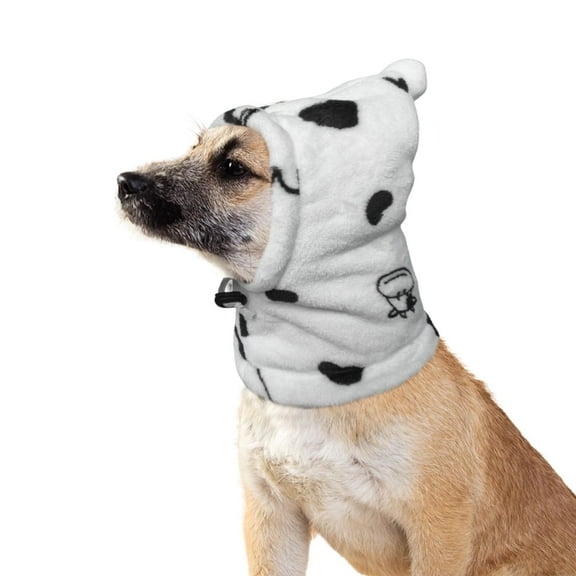 Harikaji Quiet Ears for Dogs Hat, Dog Ear Muffs Noise Protection, Plush Dog Hats Pet Ears Warm Dog Ear Cover, Winter Hat Dog Head Wrap for Small Medium Large Dogs White Cow M