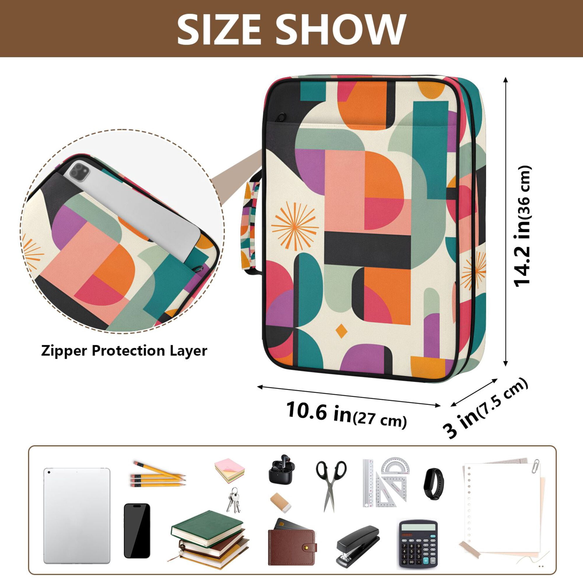 FORMRS Accordion File Folder A4 Size 7-Pocket Expanding Document Organizer Bag with 3 Ring Binder, Beige Abstract