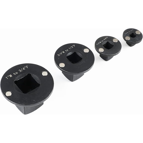 4PCS Low Profile Impact Socket Adapter Set – Drive Reducers: 1/4" to 3/8", 3/8" to 1/2", 1/2" to 3/4", 3/4" to 1"