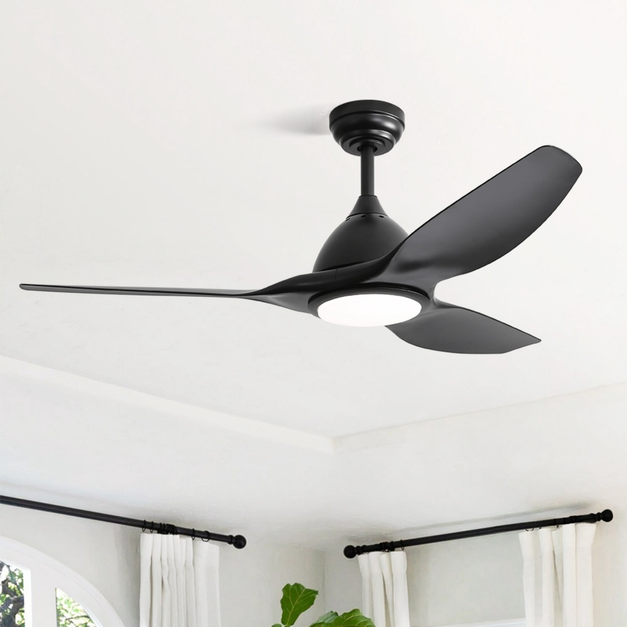 Sofucor 52 Inch Ceiling Fans with Lights and Remote Control, 3 Down Rods Outdoor Ceiling Fan with Light, Dimmable LED Light, Noiseless Motor & 3 Reversible Wood Blades