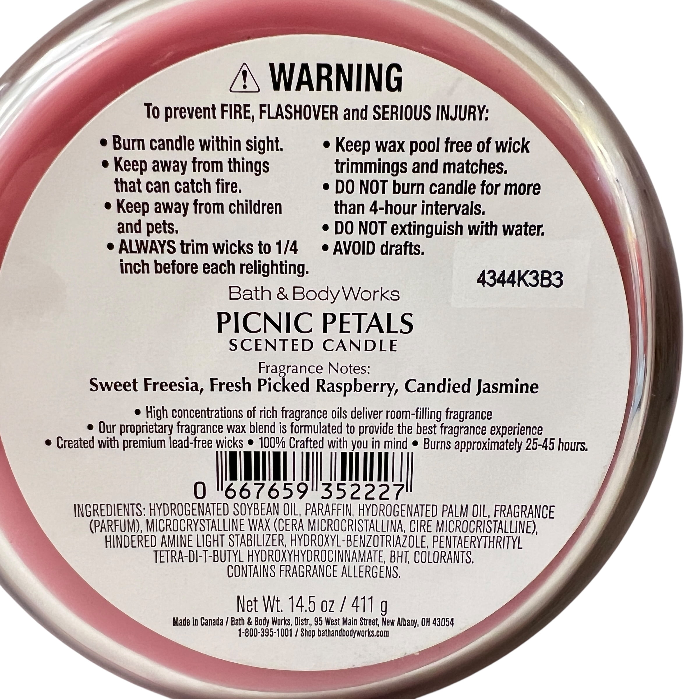 Bath & Body Works Picnic Petals Scented 3 Wick Candle 14.5 oz