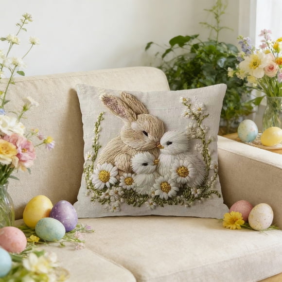 Fridja Summer Clearance Easter Pillowcase Short Plushs Horse Elemented Pillow Cover 17.71 Inches with Cute Embroidered Decoration Suitable for Sofa Bedroom and Living Room Home Decor