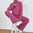 thumbnail image 3 of CILENON Womens Travel Outfit for Airplane Women's High Neck 2 Piece Sweatsuit Long Sleeve Knit Sweater Tops Wide Leg Pants Set Outfits Airport Travel Outfit Women Women's Travel Outfits (Hot Pink,L), 3 of 5