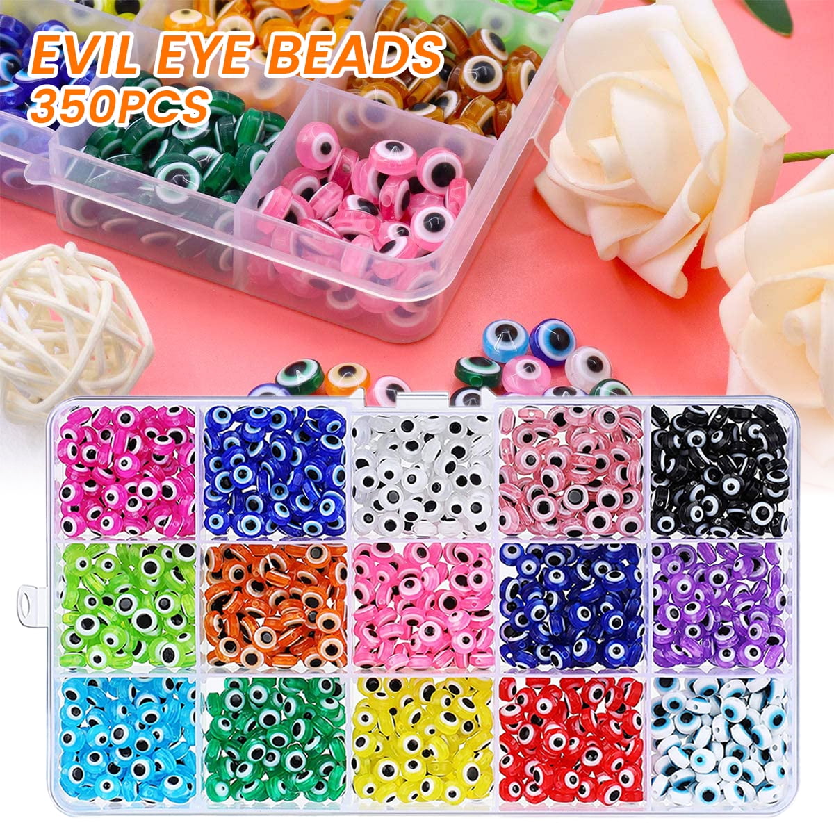 Koralakiri Evil Eye Beads for Bracelet Making, 8mm Evil Eye Beads Kit for Girls Bracelets Jewelry Making, Women's, Size: Seed beads=3mm Evil Eye Beads