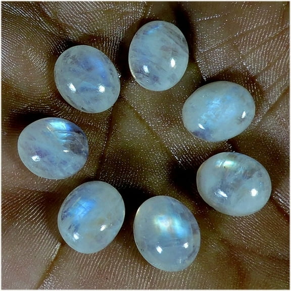39.00Cts Natural White Rainbow Moonstone Oval Cabochon 7pcs Gemstone Lot