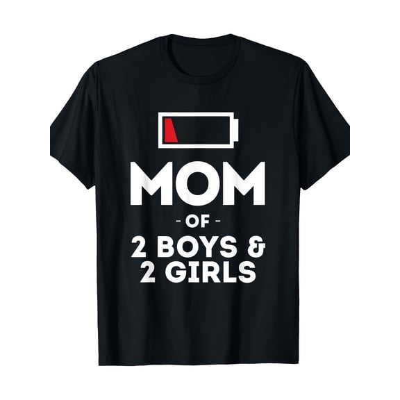 Funny Mom of 2 Boys & Girls Graphic T-Shirt - 100% Cotton Casual Short Sleeve Tee for Unisex- Perfect Gift for Mothers - Machine Washable, Mom Shirt