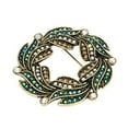 thumbnail image 3 of 1928 Jewelry Peacock Plumage Blue Iridescent AB Glass Stone Wreath Brooch, 3 of 3