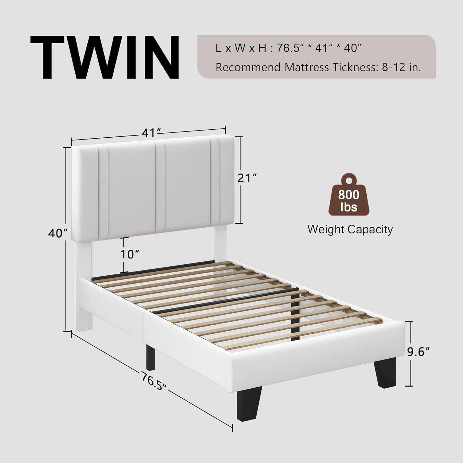 Honfach Twin Bed Frame, Velvet Upholstered Platform Bed Frame, Solid Wood Slats & Heavy Duty Feet Support, No Box Spring Needed, Noise-Free, Easy Assembly, White