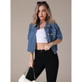 thumbnail image 3 of DARING DIVA Women's Short Sleeve Button Down Cropped Denim Jackets S Dark Blue, 3 of 7