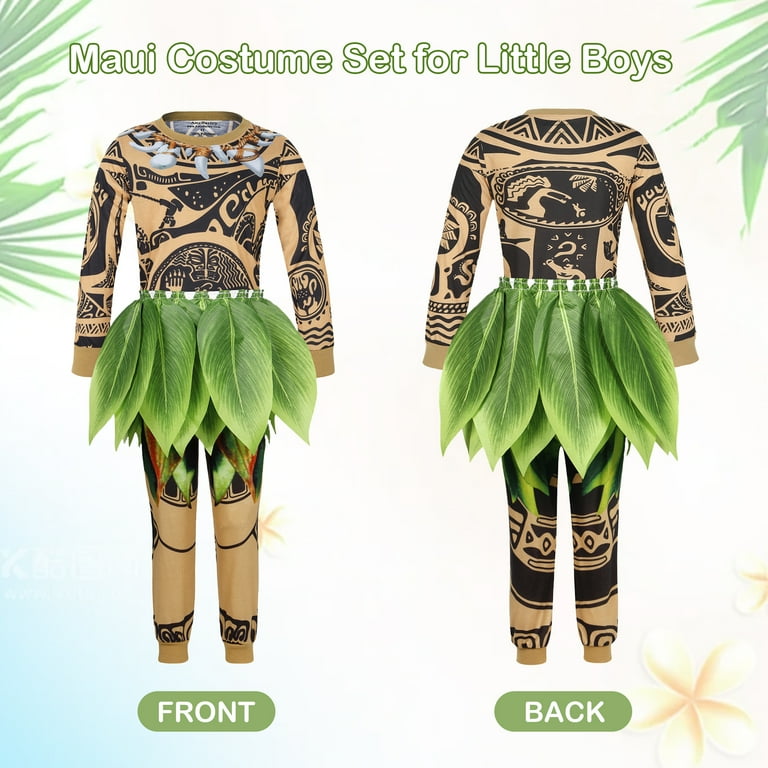 Erwachsene Kind Familie Maui Cosplay Tattoo Kostüm T-Shirt Hose Blätter Rock Halloween Outfits (Brown(Adult), L