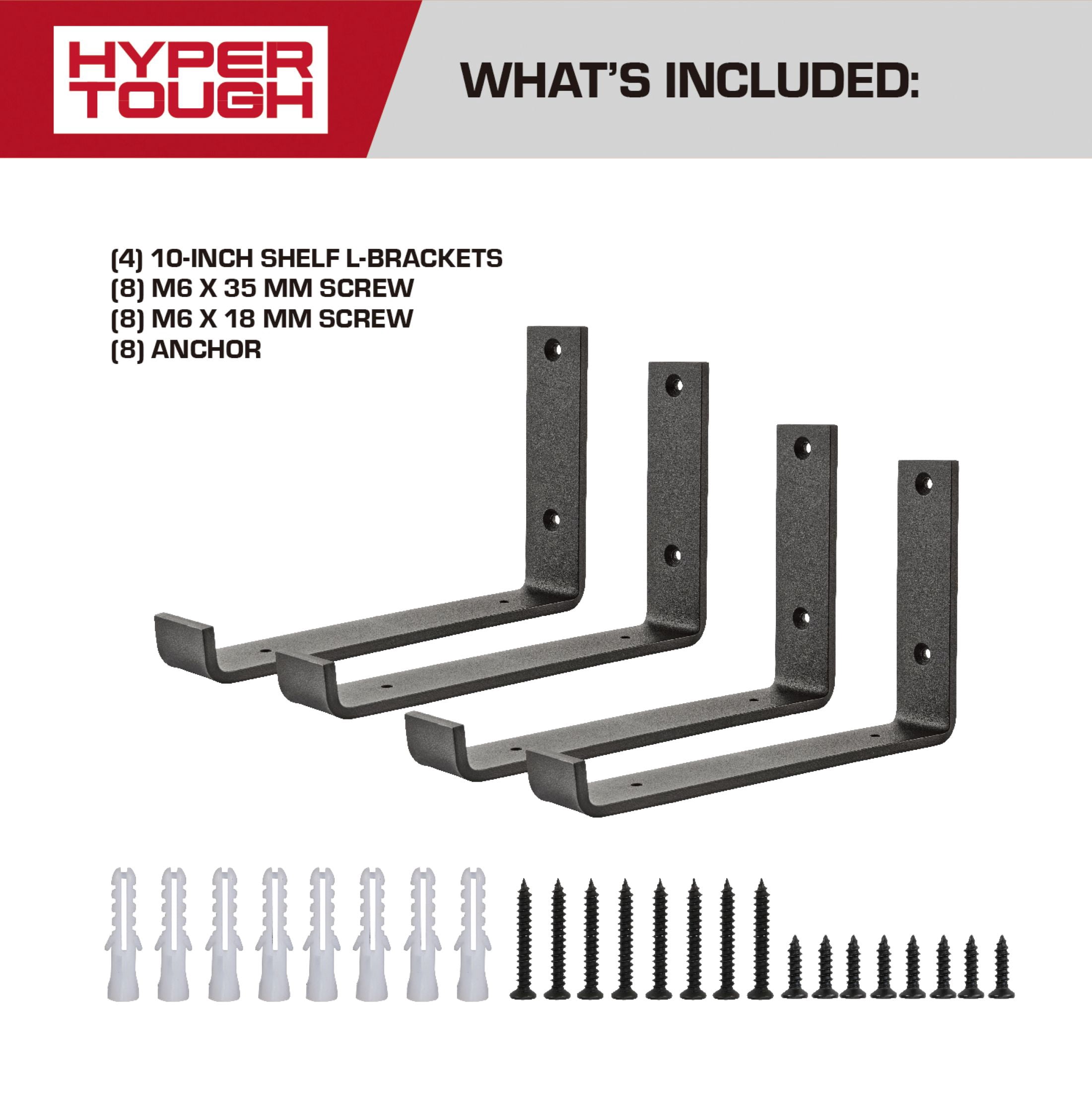 Hyper Tough L-Shape Shelf Bracket, Black, 2-Pack