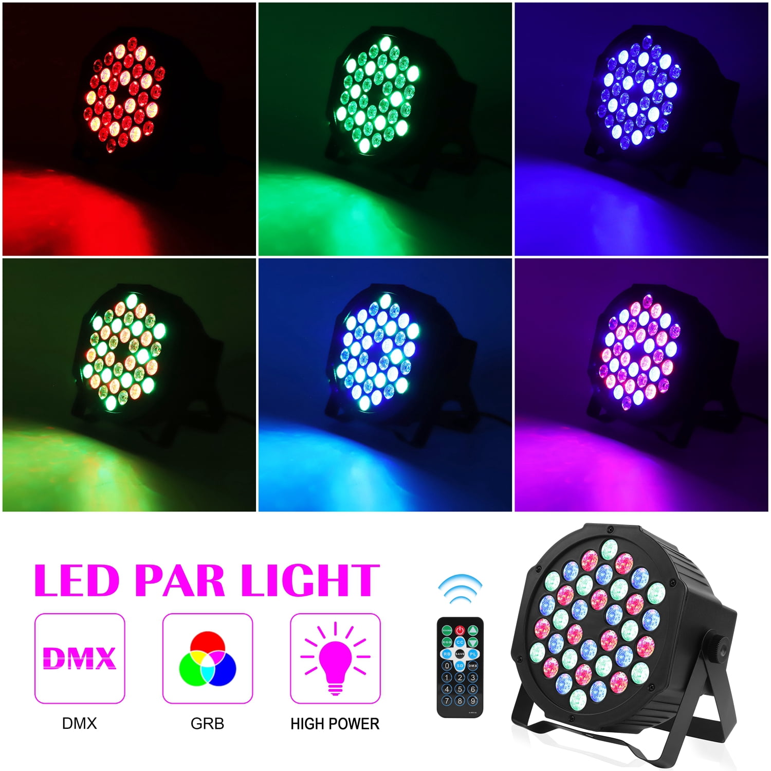 Stage Lights 36 LED Par Lights, RGB Uplights Stage Lighting Indoor for Christmas Halloween Music Party Disco Wedding, Remote Control, DMX Control Sound Activated Party Lights,4 Pack