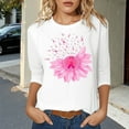 thumbnail image 2 of HUITKMM Chemise en Lin pour Femmes, T-Shirt de Sensibilisation au Cancer, Col Rond Décontracté, Manches Trois-Quarts, Imprimé, pour Usage Quotidien, Printemps Été Automne, 2 of 4