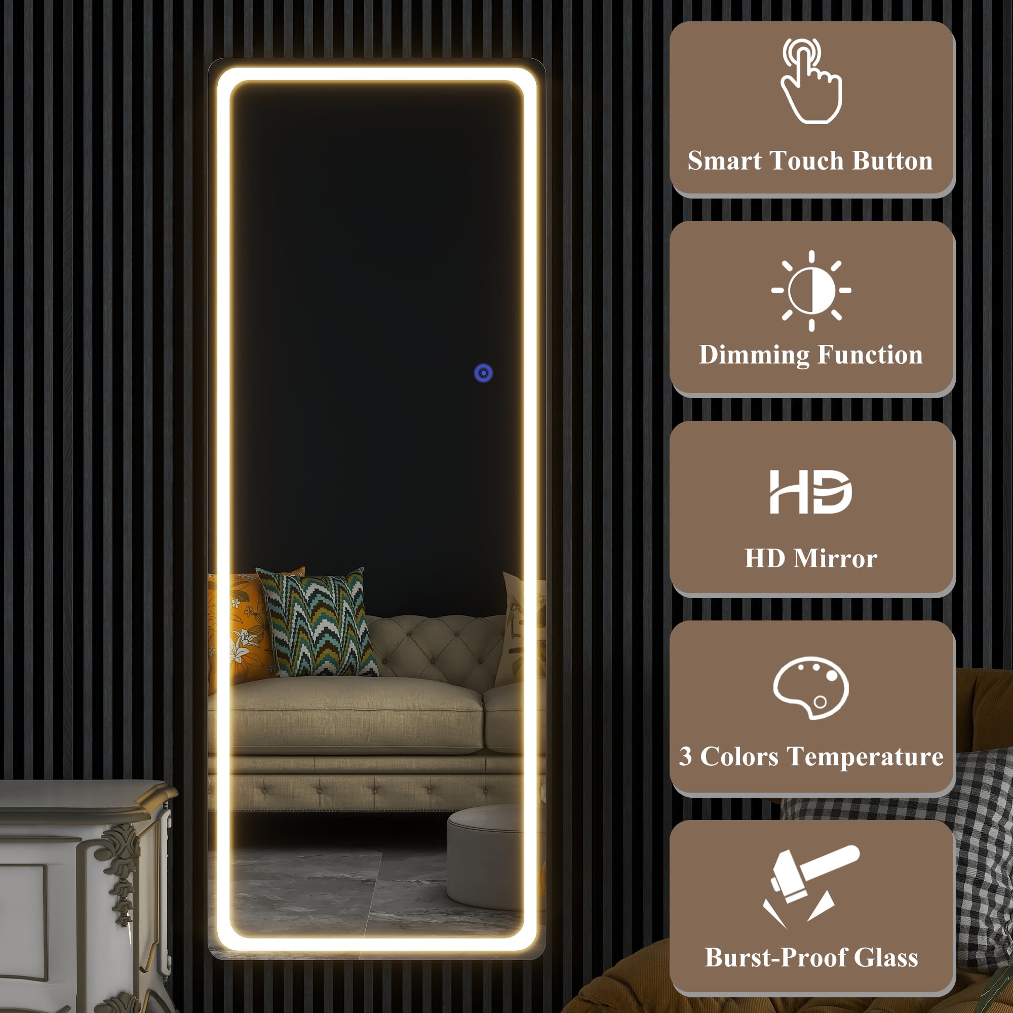 MAYEERTY 63"x20" Frameless Led Mirror Full Length Mirror Rectangle Standing Floor Mirror, Silver